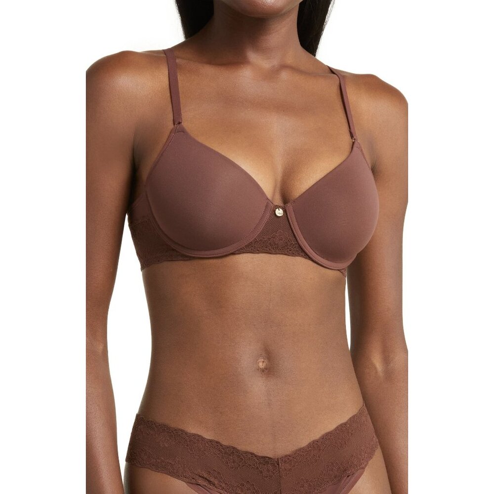 🆕NATORI Bliss Full Underwire T-Shirt Bra 32C Java Brown #721154